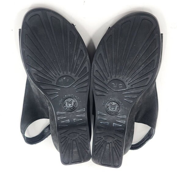 MEPHISTO Black Nubuck Leather Adjustable Width Open Toe Wedge Sandals - Picture 9 of 9
